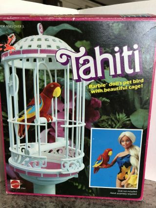 Vintage 1985 Mattel Barbie Tahiti Pet Parrot Bird W/ Cage,