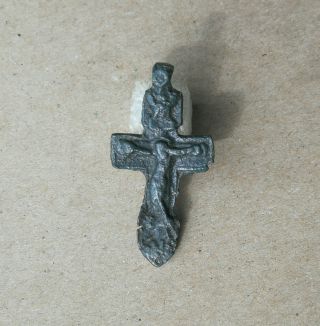 Rare Antique 15 - 16th Century Orthodox Bronze Iconic Cross Crucifix Jesus Christ