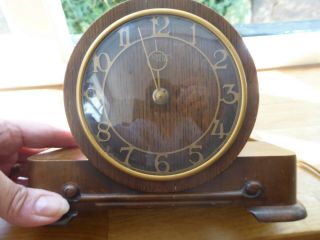Vintage Art Deco Smith Sectric Electric Mantle Clock Wooden Case Round