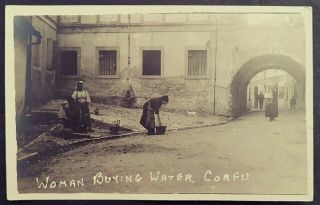 Rare R.  P.  Postcard Woman Buying Water - Woman & Child By Water Pump - Corfu Island