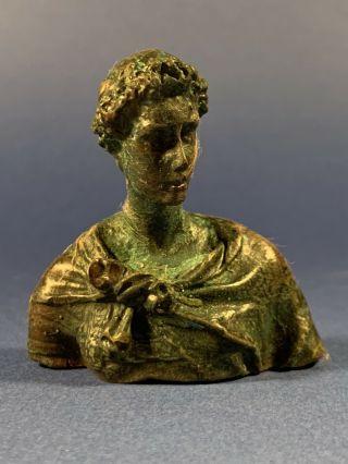 Very Rare Ancient Roman Solid Bronze Bust Of Young Male Circa 200bc - 200ad
