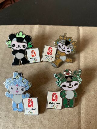 4x Very Rare Olympics Pin Badges Beijing 2008 Mascots Official Set