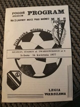 Pogon Szczecin Vs Legia Warsaw Football Program Very Rare 1977 Vintage