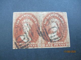 Tasmania Stamps: Chalon Imperf Pair - Rare - (c14)