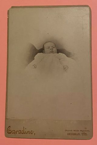 Antique Cabinet Card Photo Victorian Chubby Cheeked Baby In Gown Sherman Texas