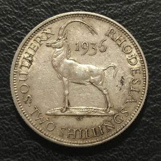 1936 Southern Rhodesia 2 Shillings - Sterling Silver Rare - George V - Ef/aunc
