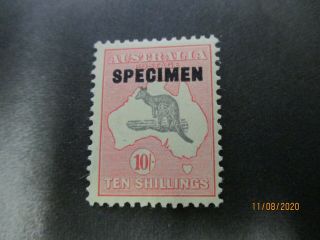 Kangaroo Stamps: 10/ - Pink Specimen C Of A Watermark - Rare - (h425)