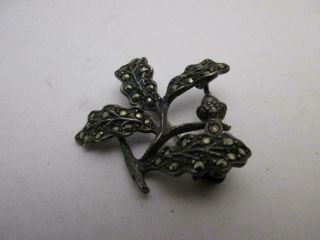 Antique Art Deco Sterling Silver Marcasite Oak Leaf And Acorn Brooch Pin 3cm K17