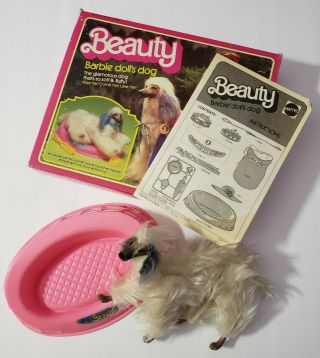 Barbie Doll Pets Accessories Dog Beauty Afghan Hound With Bed Incomplete Box