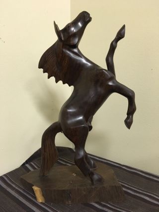 Vintage Hardwood Hand Carved Wooden Horse Statue.  13.  5 " Tall