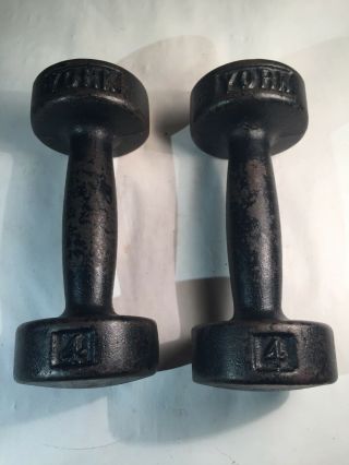 Vintage York Barbell 4 Lb Roundhead Dumbbells One Pair Rare Pre - Usa Hard - To - Find
