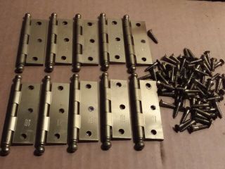 10 Vintage Steel/ Brass 2 - 1/2 " Cabinet Butts Hinges Ball Pin W/screws Stanley