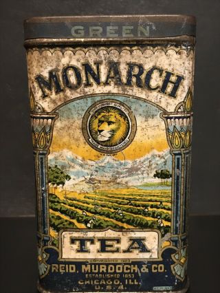 Vintage Antique Monarch GREEN TEA 8 oz tin can Reid Murdoch & Co,  Chicago IL 3