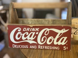 Vintage Antique Coca - Cola Coke Wooden Carrying Crate Red Logo