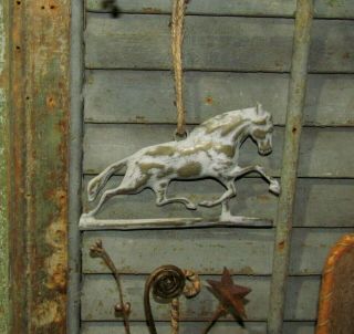 Primitive Antique Vtg Style Farm House Horse Embossed Hanging Metal Tin Sign