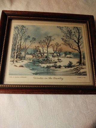 Vintage Currier & Ives Winter In The Country Framed With Glass,  6.  5 " X 5.  5 "