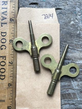2 Brass Old Victorian Double End Clock Winding Mantle Keys Antique 1/8” 1/16”