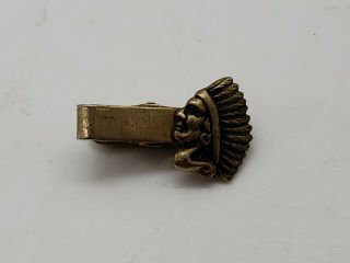 Small Vintage Brass Metal Native American Indian Chief Tie Clip