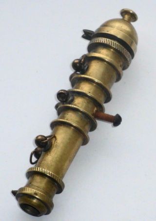Very Unusual Rare Antique Small Brass Canon With Hanging Hooks?