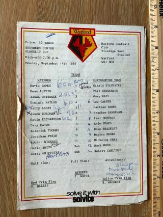Rare Watford V Northampton Town Reserve Team Programme 1987/88
