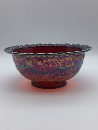Very Rare Imperial Glass Red Carnival Glass Black Eyed Susan Open Lace Bowl