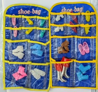 Two Totsy Flair Doll Shoe Bags - Filled With Vintage Barbie Clone Doll Shoes