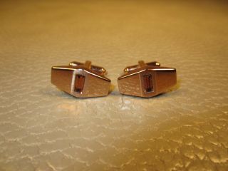 Vintage Amber Glass Mid Century Modern Yellow Gold Plated Cuff Links