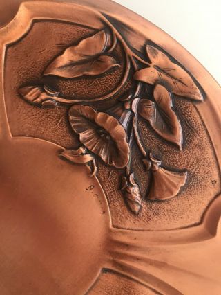 Antique Arts & Crafts Hammered Copper 12.  ”Plate Craftsman Signed Artist A GUIS 3