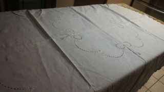 Antique Vintage Very Large White Lace Tablecloth 68 " Round Cutout Floral