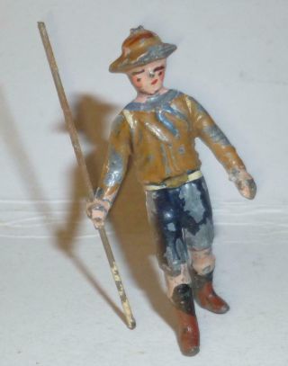 Rare Renvoize Vintage Lead Pre Ww1 Boy Scout Walking With Stick,  Blue Tie,  1910