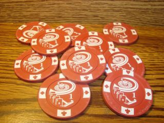 10 Collectible Vintage Bakelite Poker Chip Golf Ball Marker Card Guard Red $1