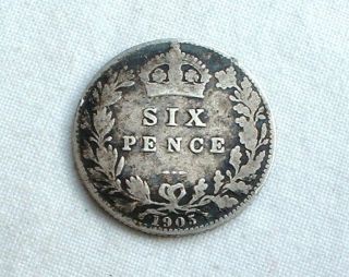 Rare 1905 Britain - Edward Vii - Silver 6d Sixpence Km 799 -
