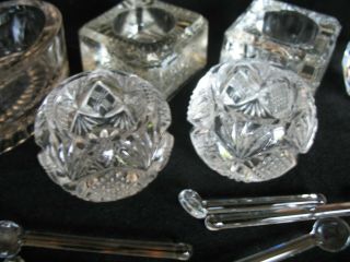 5 Antique Vintage Cut Glass Open Salts & 6 Glass Spoons & Toothpick Holder 3