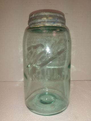 Antique 1 Quart Ball Mason Jar 3l With Zinc Lid Circa 1900 - 1910