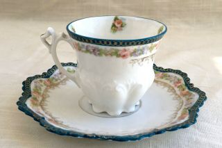 Antique/vintage Mz Moritz Zdekauer Austria Porcelain Demi Tasse Cup & Saucer