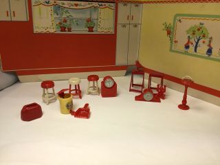 Renwal 1950’s Vintage Tin Dollhouse Furniture Ideal Plastic 1:16 Red Assortment