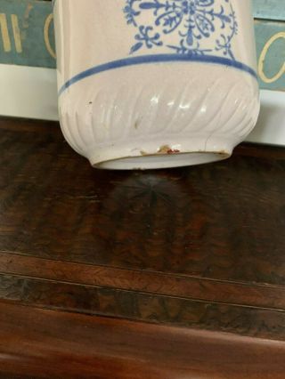 ANTIQUE STONEWARE BLUE WHITE RICE CANISTER SNOWFLAKE 2