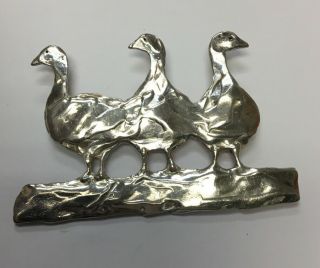 Lovely Heavy Antique Art Sterling Silver Birds Brooch Pin 20.  9 Grams.  2.  4” Long