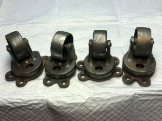 4 Rare Vintage Industrial Metal Cast Iron Caster Wheels Payson No186
