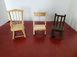 Vintage Dollhouse Furniture Wood Rocking Chairs & Wooden Folding Chair
