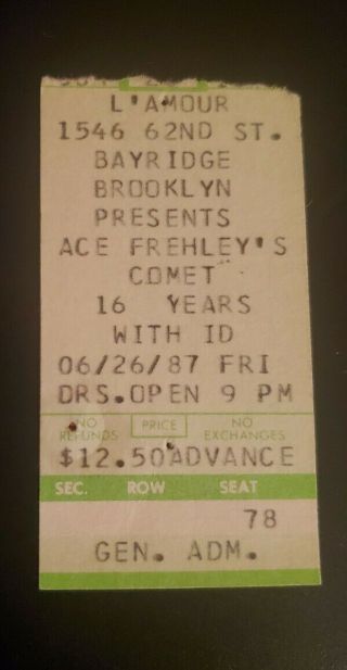 Rare Ace Frehley Ticket Stub L 