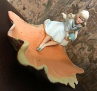 Vtg Porcelain/bisque Lady Sitting On A Shell Seashell Detailed Antique Ashtray?