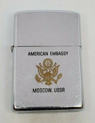 Rare Vintage 1983 Zippo Lighter American Embassy Cold War Moscow Ussr Russia