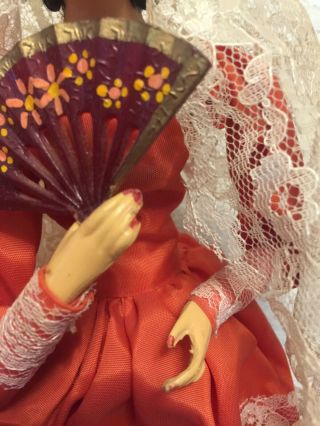 Vintage 70 ' s Spanish Flamenco Dancer Doll with Painted Face and Fan (12 