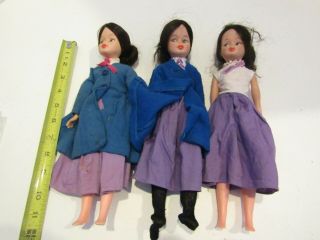 3 Vintage 11 1/2 Inch Dolls Vinyl Mary Poppins Dark Hair Clothing Outfits