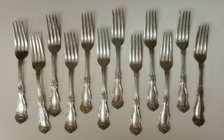 Set 12 Vintage Dinner Forks Wm Rogers & Son Silver Plated 
