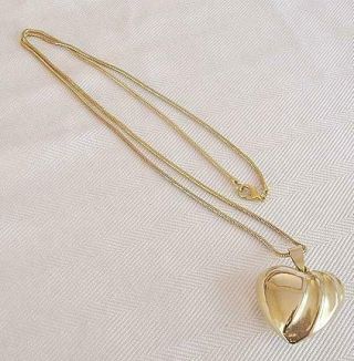 Vintage Gold Tone Long Snake Chain Necklace With Puffy Heart Pendant Lovely