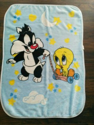 Vtg Baby Looney Tunes Sylvester Tweety Bird Blanket Soft Throw Rare Fleece Baby