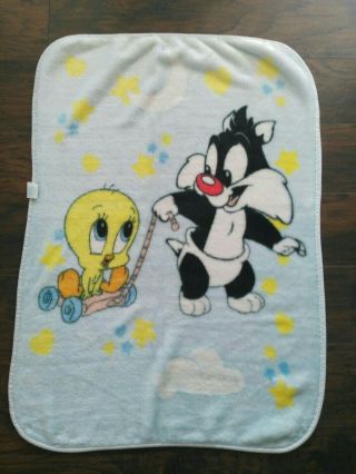 VTG Baby Looney Tunes Sylvester Tweety Bird Blanket Soft Throw RARE Fleece Baby 2