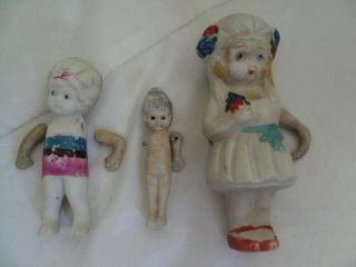 3 Vtg - Miniature - Bisque Frozen/penny Doll - Japan 4.  5 ",  3.  5 ",  2.  5 " Need Work